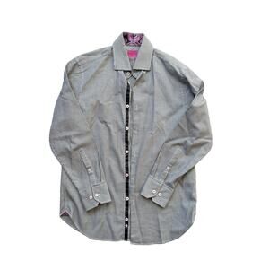 Ben Sherman Men’s XL  Button-Up Shirt - Black/White Houndstooth & Paisley Accent